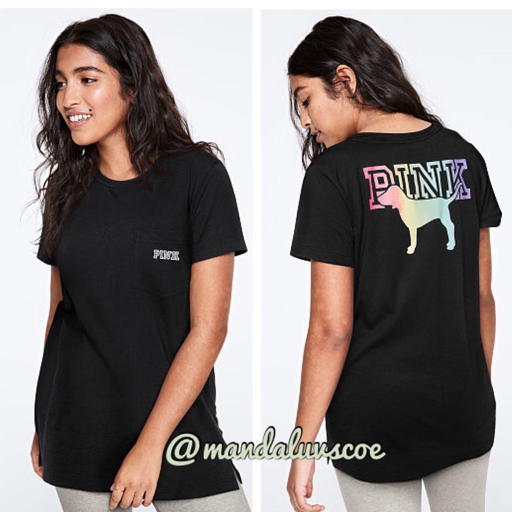 COPY - ❗️LAST💕VS PINK BLACK RAINBOW OMBRÉ LOGO CAMPUS TEE